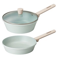 Corelle Brands 康寧餐具 Pyrex Jade Blue IH感應爐適用陶瓷鍋具組, 藍色, 深炒鍋 24cm+平底鍋 24cm+鍋蓋, 1組