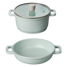 Corelle Brands 康寧餐具 Pyrex IH爐適用Pyrex系列陶瓷不沾鍋具3件組, 藍色, 1組, 雙耳鍋 20cm+雙耳煎鍋 20cm+玻璃鍋蓋