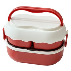 LB 奶油雙層便當盒 + 收納袋, 紅色, 1套