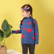 JOYMULTI 童款半高領愛心圖案針織長袖上衣