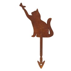 SteelDeco 花盆裝飾 抓蝴蝶的貓咪花盆插牌 粉體塗裝, 棕色