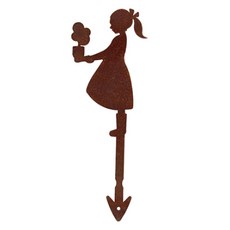 SteelDeco 花盆裝飾 拿著花盆的少女 花盆插牌 仿舊處理, 棕色