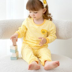 unifriend 童款愛心格紋棉質9分袖家居套裝