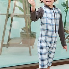 SNEFF 嬰幼兒用 巴洛克風格 條紋 格紋 連身泳衣 防磨衣