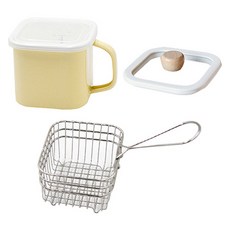 方形琺瑯鍋 1.45L+蓋子+玻璃蓋+炸物網組, 13.7cm, 黃色(鍋子), 1組