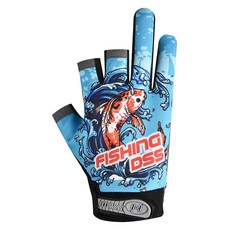 HuwaiH River Fox 3指切口 冰感降溫 雙手穿戴 釣魚手套, 藍色魚