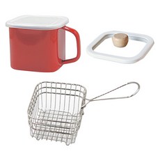 方形琺瑯鍋 1.45L+蓋子+玻璃蓋+炸物網組, 13.7cm, 紅色(鍋子), 1組