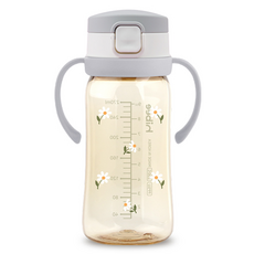 hibee Eightvent按壓式PPSU吸管杯, 1個, 灰色(雛菊款), 270ml