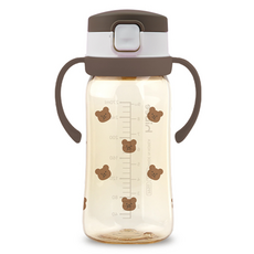 hibee Eightvent按壓式PPSU吸管杯, 1個, 可可棕(小熊款), 270ml