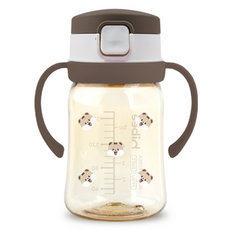 hibee Eightvent按壓式PPSU吸管杯, 1個, 可可棕(松鼠款), 170ml