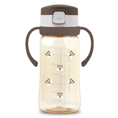 hibee Eightvent按壓式PPSU吸管杯, 1個, 可可棕(松鼠款), 270ml