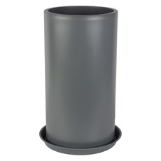 데일드 고강도 플라스틱 원통 28 화분 + 받침 세트, 그레이, 1개