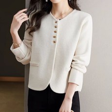 페이퍼먼츠 여성용 유니크 버튼 숏 노카라 자켓 23004