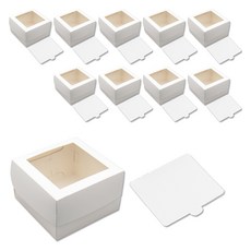 Inp 24 組裝式慕斯蛋糕方形開窗盒 大 15.6 x 15.6 x 10 cm + 底座套組, 白色, 10套