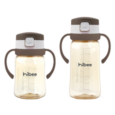 hibee 幼兒用Eightvent按壓式PPSU吸管杯 170ml+270ml組, 可可棕(基本款), 1組
