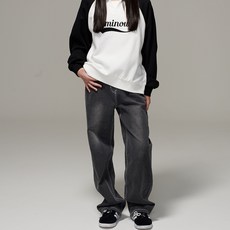 女童修身寬灰色水洗牛仔褲