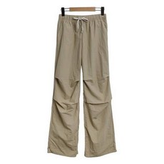 시크블랙 여성용 라인드 허리밴딩 투턱 바스락 일자 팬츠 cppt14336k47