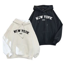 Goodif 女款紐約客風格多色寬鬆抽繩連帽T恤2件組