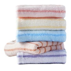 Allwaily 條紋柔軟毛巾混合5件組, 黃色 + 紫色 + 藍色 + 粉紅色 + 棕色, 1套