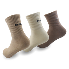 Crocodile 鱷魚 女士鮮豔刺繡運動中筒襪, 3個, 可可色 + 米色 + 象牙白