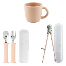 sillymann 兒童奶油色矽膠上學準備組, 奶油蜜桃色, 1套