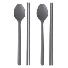 IYN 矽膠餐具2人組, 灰色, 湯匙 2p + 筷子 2p, 1套