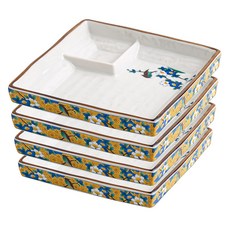 日式生魚片分格盤 正方形, 4個, 黃色山茶花