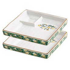 일본풍 나눔 회 접시 정사각형, 그린 동백, 2개