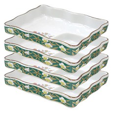 일본풍 회 나눔접시 직사각형, 그린 동백, 4개