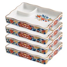 일본풍 회 나눔접시 직사각형, 레드 모란, 4개