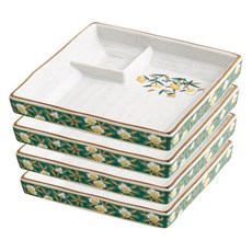 日式生魚片分格盤 正方形, 4個, 綠色山茶花