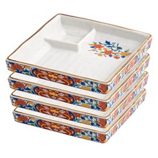 일본풍 회 나눔접시 정사각형, 레드 모란, 4개