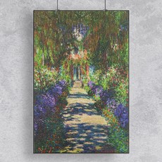 世界名畫室內裝飾畫框 莫內 吉維尼花園小徑 kisn098, 黑色