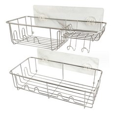 efactory Judy N 免打孔黏貼式高級浴室廚房置物架收納架, 2個, 銀色