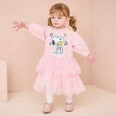 milkmile Peanuts 女童款史努比甜美粉紅紗紗洋裝