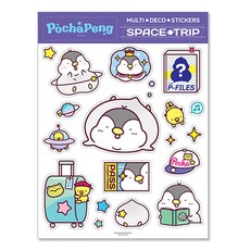 랑캣몰 포챠펭 멀티 데코 리무버블 스티커 우주여행, 혼합색상, 1개