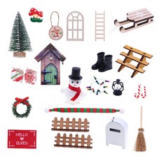 迷你聖誕復古風庭園裝飾DIY 24件組, 1個, 綠色