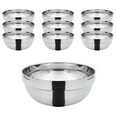 新款雙層不鏽鋼寬邊冷麵碗 19.5cm, 單一顏色, 10個