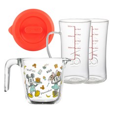 Corelle Brands 康寧餐具 Pyrex 迪士尼早安米奇量杯 500ml + 蓋子 + 手把啤酒杯 500ml x 2入組, 透明, 1套