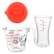 Corelle Brands 康寧餐具 Pyrex 史努比500ml量杯 + 蓋子 + 450ml啤酒量杯組, 1套, 透明