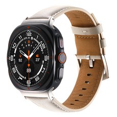 HAMATE Galaxy Watch Ultra 相容縫線皮革錶帶, 1個, 象牙白
