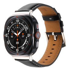 Galaxy Watch Ultra 相容縫線皮革錶帶, 1個, 黑色