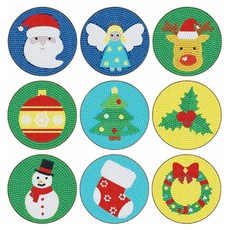 Allode Cordelia 杯墊 茶杯墊 DIY 鑽石畫 9件組, 26 聖誕樹裝飾, 1套