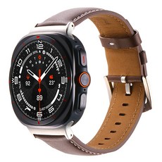 HAMATE Galaxy Watch Ultra 相容車線皮革錶帶, 1個, 深棕色