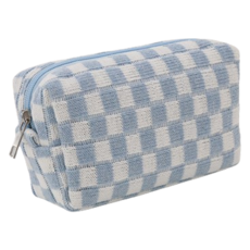 쁘띠양 체크무늬 대용량 필통, 블루, 1개