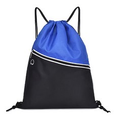 PDS運動斜線配色前口袋抽繩運動包, 1個, 藍色