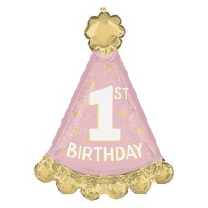 anagram 週歲尖頂帽銀箔氣球, 1個, 粉紅色