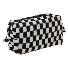 쁘띠양 체크무늬 대용량 필통, 블랙, 1개