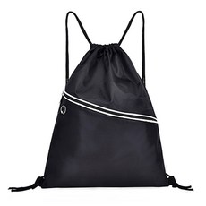 PDS運動 斜紋配色前口袋束口健身包, 1個, 黑色