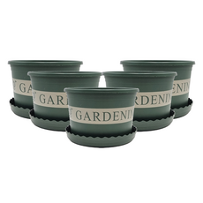 Gardenit 園藝用塑膠矮盆 27號 7.6L 5入 + 波浪托盤 6號 D2640 5入 組, 混合顏色, 5個